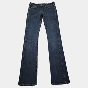 Reese Delia"s Y2K Low-Rise Dark Wash Backflap Pocets Bottcut Jeans Size 3/4 Long